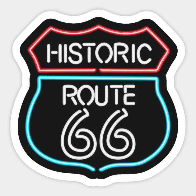 Historic Route 66 Vintage Retro Style Neon Sign Sticker by Xeire